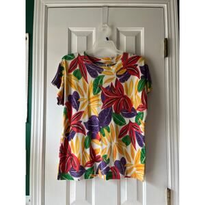 Vintage Suburban Petites Short Sleeve Shirt Tropical Size L